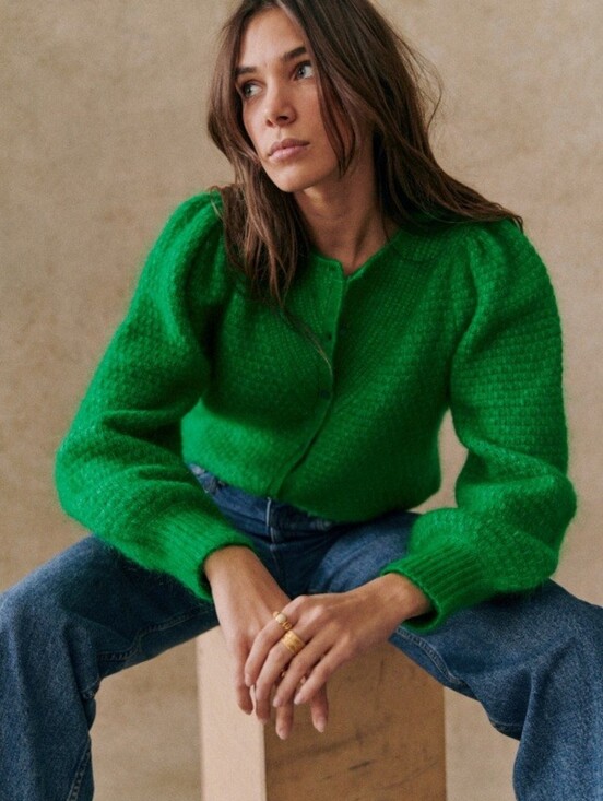 Sezane Sweaters - Sezane Solena Cardigan Vert Flash - Size S